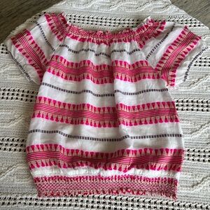 Solitaire Pink and White Blouse with Puffed Sleeves